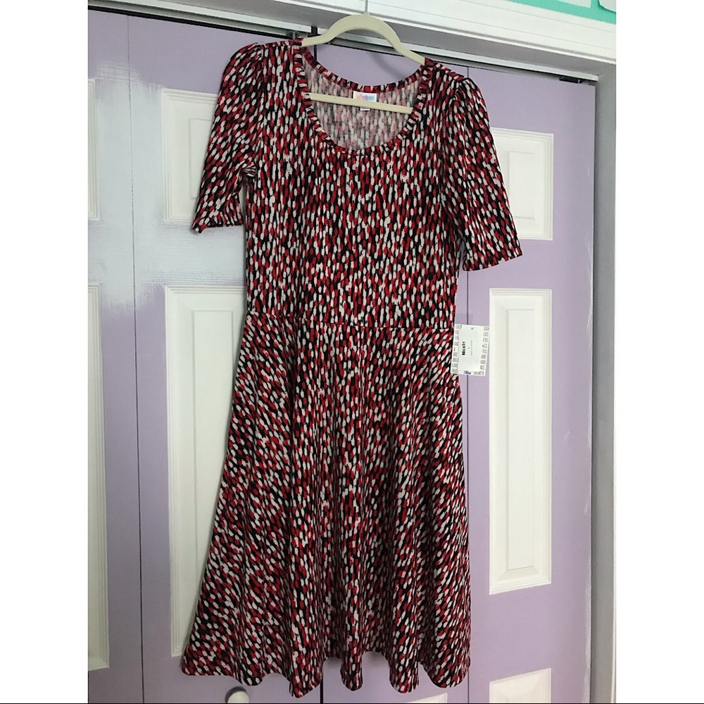 NWT LuLaRoe Black/Red/White Nicole Dress, size L